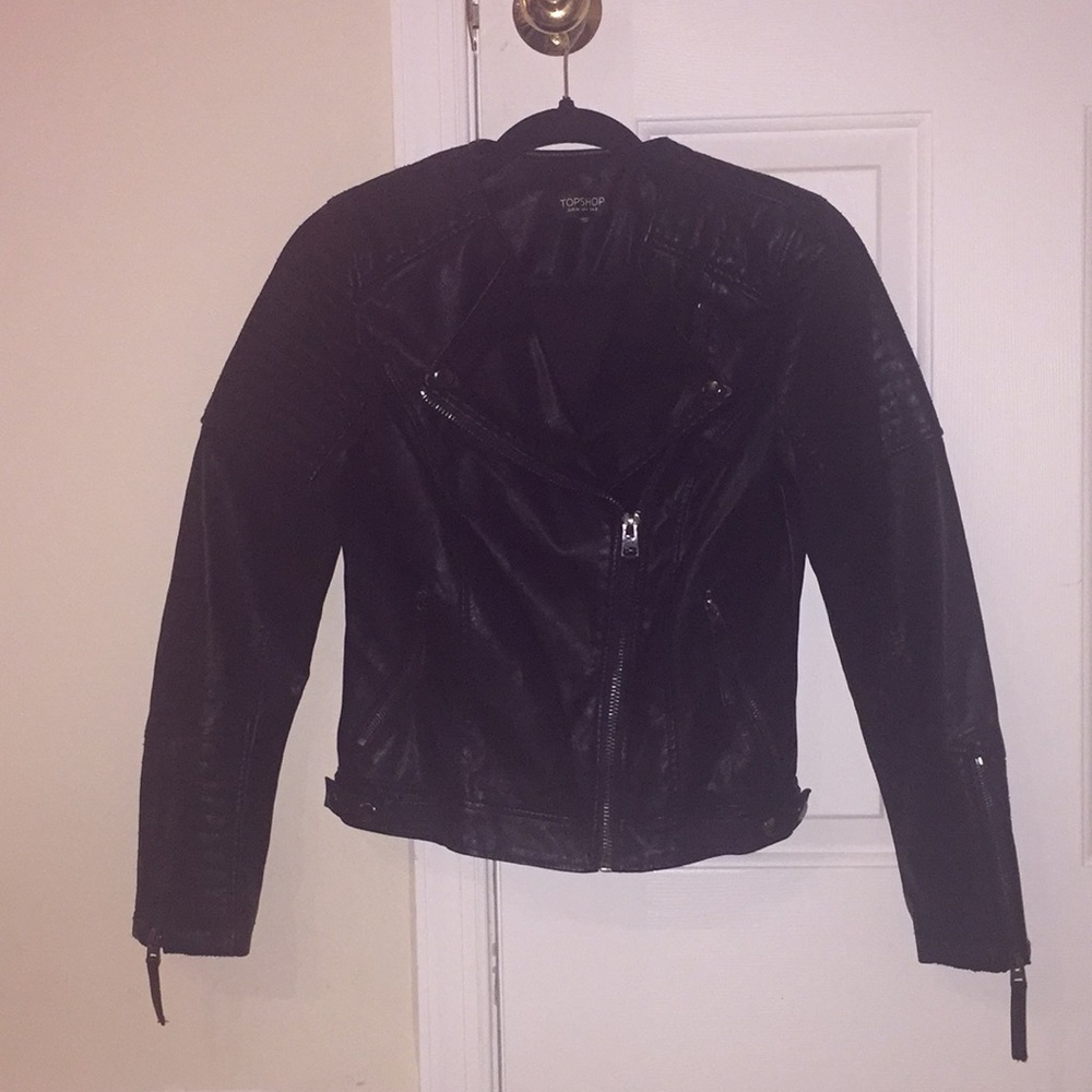 Topshop Quilted Faux Leather Biker Jacket